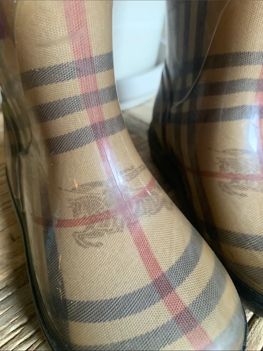 Burberry Beige Nova Check Kids Rain Boots with Black Soles 8.5